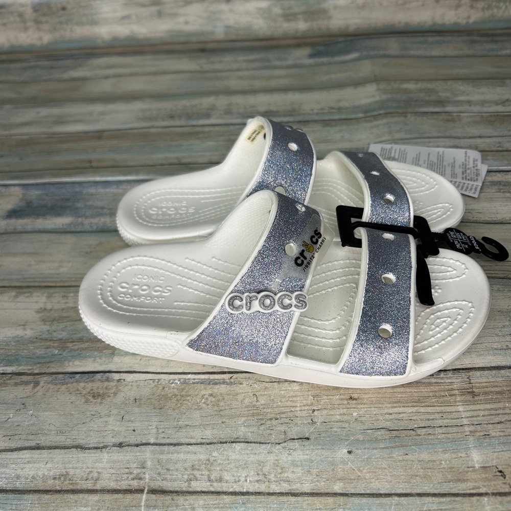 CROCS White Silver Glitter Double Strap Sandals - Picture 4 of 6